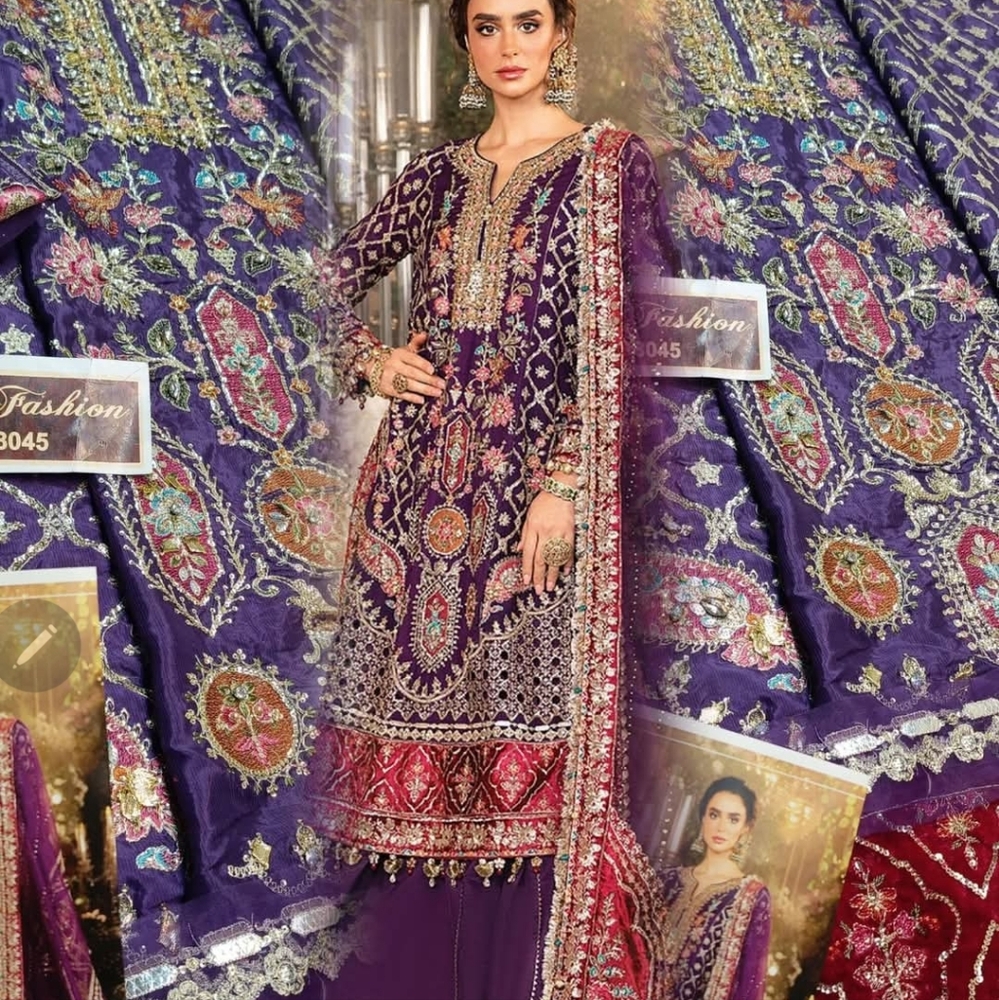 Elegant Purple Embroidered Pakistani Dress Size Large